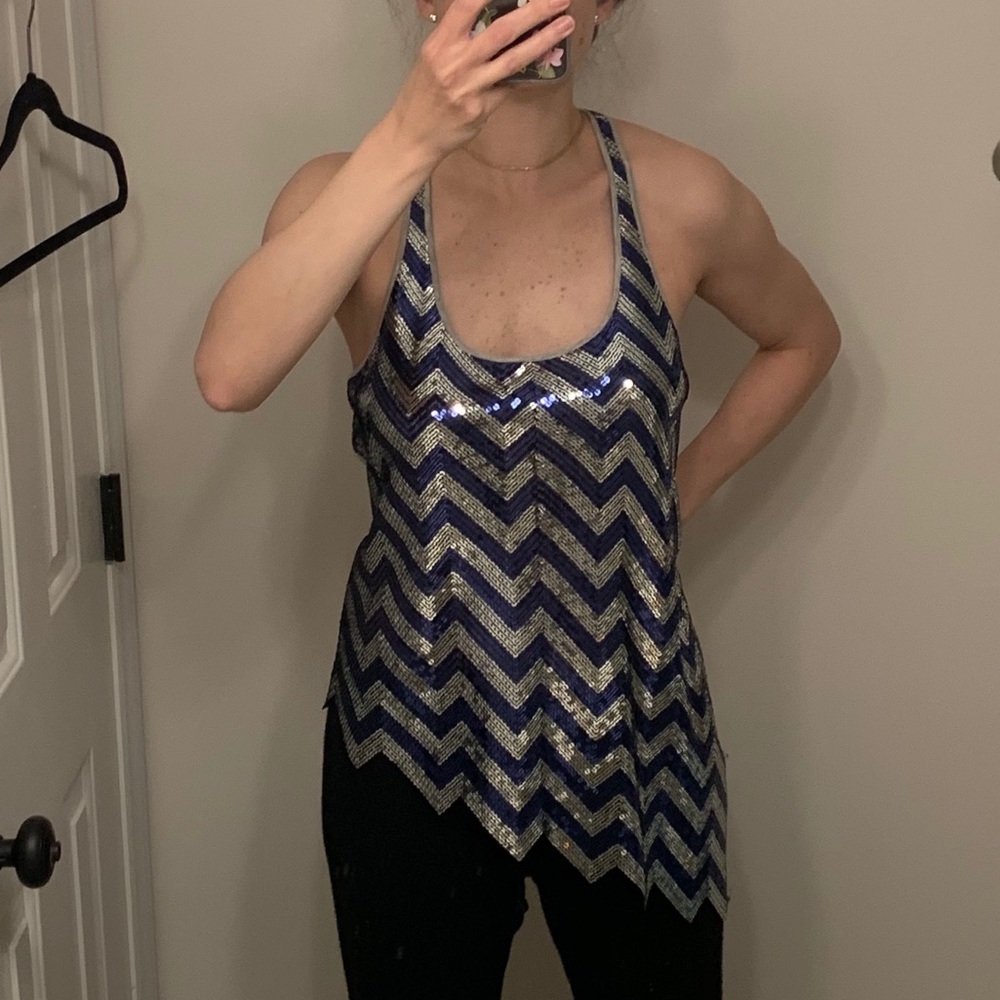 Jay Godfrey size 4 blue and silver sequined top - Picture 4 of 4